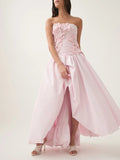 Sexy Fashion Open-Fork Dress 2025 New Three-Dimensional Flower Collage Design Shoulder Dress Summer 68HZ