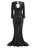 High-End Women's Sexy V-Necked Long-Sleeved Banquet Evening Dress Dress Body-Dragging Skirt 68HZ