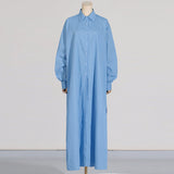 Simple Korean Casual Style Dress 2025 New Collar High-End Solid Color Design Shirt Long Dress Women's Summer 68HZ