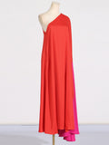 Elegance Elegant Dress 2025 Spring New Slant Shoulder Splicing Colliding Color Niche Personality Loose Body Dress Dress Woman 68HZ