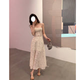 New Black Jacarnous Sling Dress French Sexy Bra Dress Micro-Permeal Skirt Long Waist Skirt 68HZ