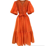 French Bubble Sleeves With A Thin And Lean Color Dress 2025 New Fold Design Long Dress Woman 68HZ