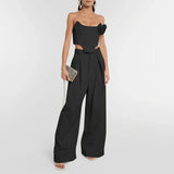 Thoracic Fish Bare Top + Fashion Casual Broad Leg Pants 2025 New Solid Color Sexy Set Two Sets Of Women 68HZ