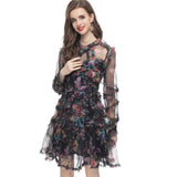 Heavy Industry Lotus Leaf Side Sexy Perspective Apricot Print Long-Sleeved Short Dress New Women's Clothing Early Autumn 2024 68HZ