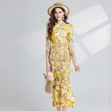 French Light Luxury Heavy Industry Embroidery Three-Dimensional Flowers Waist Long Sleeve Dress 68HZ