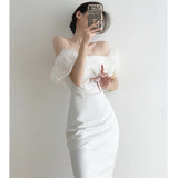 One-Word Shoulder Sexy Pure Desire Dress Women Sleeveless Chic Niche Design Party Banquet Dress Dress 68HZ