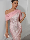 2024 Hot New Women's Dress Single-Shoulder Chiffon Splicing Squint Dress Party Dress 68HZ