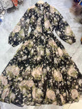 Spring And Summer New Holiday Style Single Buckle V-Neck A-Shaped Belt Retro Printed Short-Sleeved Dress Chiffon 68HZ