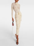 Clothing Two Sets Of Female High-End Feeling Folding Net Yarn Buns Mid-Long Skirt French Round Three-Dimensional Flower Woman 68HZ