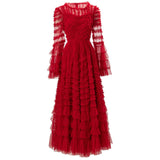 Cascading Lotus Leaf Side Round Horn Long Sleeve Apricot Dress Long Dress Autumn And Winter Women's Dress New 2025 68HZ