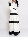 French V-Neck Lantern Sleeve Dress 2025 New Niche Colliding Color Design Long-Term Waist Dress Women's Summer 68HZ