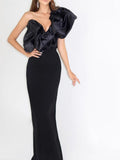 Women's Sexy Temperament Slant Shoulders Irregular Thin Open Fork Dress Elegant Banded Evening Dress 68HZ