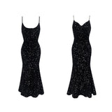 Famous People French Slings Inside And Outside Wearing A Dress Velvet Fishtail Temperament Black Cane Banquet Evening Dress Dress 68HZ