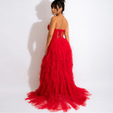 Sexy Bare Back Twidce Dress Women's Perspective Mesh Yarn Large Open Fork Dress Long 68HZ