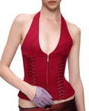 New Strap-On Zipper Vest Hottie Hanging Neck Vest Deep V Sexy Tight Short Top 68HZ