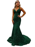 Lieling Ball Dress Body-Bagged Fishtail Small Tail Evening Dress Fine Shoulder-Band V-Neck Party Dress 68HZ