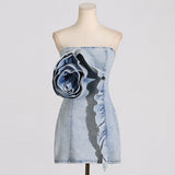 Elegant Bra Bag Hip Skirt 2025 New Design Stitching Lotus Side Flowers Short Denim Dress Woman 68HZ