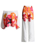 Fashion Commuting Two Sets Of 2025 New One-Word Shoulder Clothing + High-Waisted Broad Leggings Printed Set 68HZ