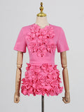 French Famous Wind 2025 Spring New Light Luxury Heavy Industry Splicing Flowers Short Sleeve Top Dress Suit Female Tide 68HZ
