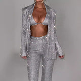 Spring And Summer New Women's Clothing Hot Selling Solid Color Sequin Fashion Casual Set Shirt Underwear Straight Trousers 68HZ