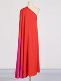 Elegance Elegant Dress 2025 Spring New Slant Shoulder Splicing Colliding Color Niche Personality Loose Body Dress Dress Woman 68HZ