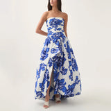 Printed Corset Dress 2025 Summer New Waist Thin Fashion Sexy Open Sleeveless Long Dress 68HZ