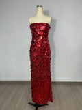Pearl Suspension Dress Red New 2025 High-End Long Evening Dress Sexy Lien Dress 68HZ