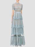 Spring High-End Heavy Industry Lace Embroidery Long Dress High-Waist Big-Name Design Sexy Dress SP 68HZ
