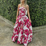 French Beautiful Dress 2025 Spring New Fashion Print Folding Bras Slimming Thin Open Fork Dress Women's Trend 68HZ