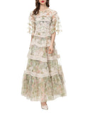 Spring/Summer 2024 New Short Sleeves Vintage Printed Yarn Ear Printed Dress Dress Dress 68HZ