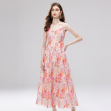 French Court Wind Shattered Flowers Hanging Dress Women's Summer Net Yarn Hollow Waist Design Chic Dress 68HZ