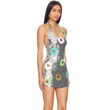 New Heavy Industry Silver Lily Flowers Small Dress Dress High-End Spring And Summer Temperament Dress 68HZ