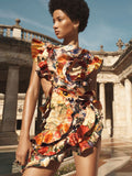 High-End Women's Sexy Dew Back-To-Back Dress Skirt Short Dress High-End Fine Print Dress Dress Dress 68HZ