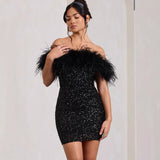 Fashion New Women's Breast-Buffed But Hip Dress Famous Feather Lytherin Party Dress 68HZ