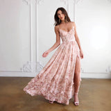 Seaside Vacation Beautiful Unique Pink Sling Dress Super Good-Looking Temperament Long Dress Women's New Summer 68HZ