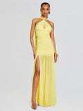 New Solid Color Sexy Hanging Neck Mesh Splicing Dress High-End Temperament Open Dress Dress Dress 68HZ