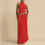 2025 Spring And Summer New Fashion Sexy Bare Back Hanging Neck With Lace Vest Dress Set 68HZ