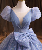 Blue Evening Dress Women's 2025 New Temperament Grand Banquet Host Art Examination Vocal Dress 68HZ