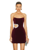Women's Love Hot Diamond Decoration Sexy Hollow Breast Skirt Short Dress Dress Dress Dress Dress Dress 68HZ