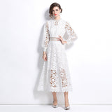 Elegance Elegant Lace Dress Autumn 2024 New Bubble Sleeve Long Sleeve Embroidered Dress Dress Woman 68HZ
