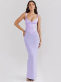 Sexy V-Neck Fish Bone Sling Temperament Dress Dress Body-Exlented Fork Mid-Long Dress Dress Dress Dress Dress 68HZ