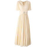Sexy V-Neck Waist-Lined Bead Buckle With Chiffon Big Swing 100-Fold Long Dress Spring And Summer Women's Dress 2025 68HZ