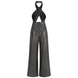 New Personalized Street Women's High-Waisted Silver Trousers Wide Leg Trousers Party Party Dress Woman 68HZ