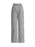 Japan And South Korea Simple Wind 2025 Spring New Fashion Niche Slanted Shoulder Hollow Striped Straight Trouser Shirt Set Female Trend 68HZ