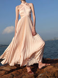 Temperament Sexy Hanging Neck Dress Girl Summer Pink Birthday Dress Seaside Holiday Dress Fairy 68HZ