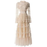 French Elegant Embroidered Lace Collar Long-Sleeved Dress Red Long Dress Spring And Summer Women's Dress 2025 68HZ