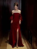 Red Toasting Female Senior Sense Bride Shoulder French Light Luxury High-End Engagement Dress Temperament 68HZ