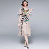 Round Collar Lotus Leaf Short Sleeve Heavy Industry Mesh Embroidery Flower Waist Swing Princess Style Dress 2025 Summer New 68HZ