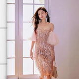 Evening Dress 2024 New Star Plating Tset Skirt Futon Gatsby Bubble Sleeve Birthday Dress Small Dress 68HZ