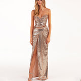 New Sexy Slit Naked Back Dress Repair Behind The Back With Open Fork Irregular Long Dress Woman 68HZ